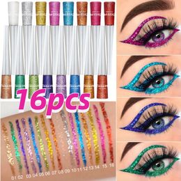 Eye ShadowLiner Combination 16pcsset Liner Glitter Liquid Shiny Eyeliner Gel Quickdrying Long Lasting Nonsmudge Blue Green White Red Makeup 230830