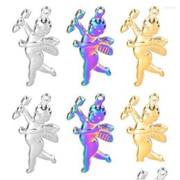 Charms 5-10Pcs Cupid Charm Heart Lover Angel Pendant Stainless Steel Love God Arrow For Jewelry Making Diy Handmade Finding Drop Deliv Dhnqp