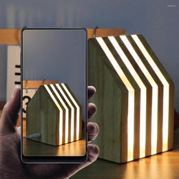 Night Lights Cute Wooden House LED Light Bedside Table Lamp With Touch Switch Room Decoration High-level Environmental