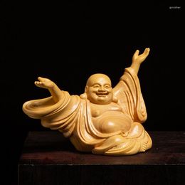 Decorative Figurines 6cm Laughing Buddha Maitreya Statues Holy Statue Happy Joy Wood Carving Home Zen Small Wall Ornaments Craft Gift