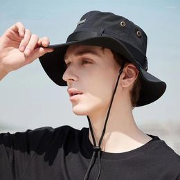 Berets Fashion Brand Drawstring Fisherman Hat Sunscreen Men And Women Summer Breathable Fishing Western Cowboy