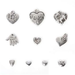Charms New 155Pcs Zinc Alloy Heart Pendants Charm Mixed Antique Sier Plated Metal Jewellery Findings For Diy Drop Delivery Components Dhwa7