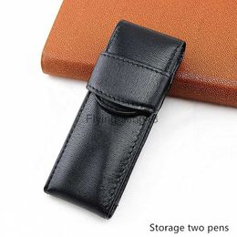 Pencil Bags Genuine High Quality Leather Fountain Pen Case / Bag for 2 Pens - Black Pen Holder / Pouch HKD230831