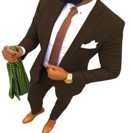 New Coffee Men's Suit Fashion 2-Piece Notch Lapel Flat Tuxedos Groomsmen Blazer For Wedding Graduation Party2813