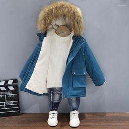 Down Coat 2-10 Yrs Baby Boy Faux Fur Collar Jacket Warm Teen Winter Christmas Boys Clothes Thicken Cotton Padded Parka Girls Clothing