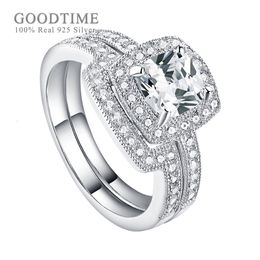 Wedding Rings Luxury Women Ring Pure 100 925 Sterling Silver Bride Band Square Zircon Engagement Set Anniversary Jewelry Gift 230830