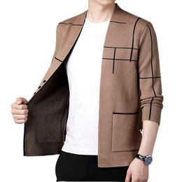 Men's Sweaters Winter Cardigan Embroidered Printed Line Pattern Thickened Warm Jacket Fashionable and Young 230831