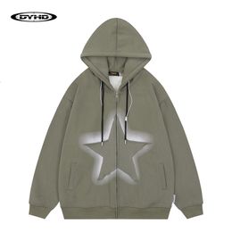 Mens Jackets Hip Hop Zip Up Hoodie Jacket Vintage Star Patch Fleece Zipper Hooded Coat Winter Retro Casual Loose Sweatshirt Women 230831