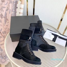 2023-New Graphy Boots Black open brim beaded leather fabric with gold metal accessories eyelets zipper fashionable avant-garde 35-40