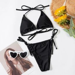 Women's Swimwear Brazilian Bikini Set Triangle Swimsuit Swimming Suit Black Female Halter Micro String Bathing Biquini Sexy