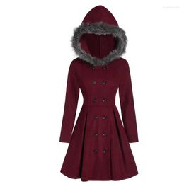 Women's Fur 2023 Winter Women Faux Coat Mid Length Version Hooded Slim Fit Double Breasted Outwear Fashion Solid Color Warm Parkas