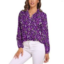 Women's Blouses Purple And Pink Lavender Loose Blouse Elegant Floral Print Streetwear Oversized Womens Long Sleeve Shirt Design Clothing