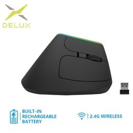 Mice Delux M618DB Ergonomic Vertical Mouse rechargeable Wireless 2.4GHz Gaming Mouse RGB 1600 DPI Vertical Mice For PC Laptop 230831