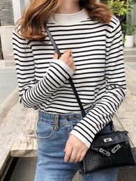 Women's Sweaters Striped Pullovers Women Autumn Winter Knitted Female Warm Slim Long Sleeve Knitwear Ladies Casual Mock Neck Jumper