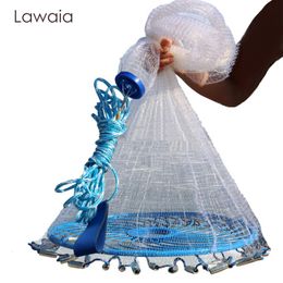 Fishing Accessories Lawaia Deep Hole Cast Net Iron Steel Pendants Fishnet Blue Ring American Style Small Mesh Catch Fish Casting Network 230831