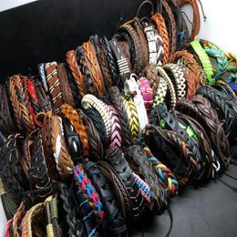 Whole 100pcs Lots Top Surfer Tribal Leather Cuff Wristband Bracelet Jewelry For Men Women Gift Mixed Style Send Random2777