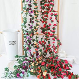 Decorative Flowers 2.5M Rose Artificial Garland Wedding Decoration Hanging Vine Garden Arch Craft DIY Fake Plant Home Room Decor