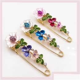 Pins Brooches Fashion Flower Rhinestone Brooch Ladies Painting Oil Pins Women Clothes Silk Scarf Cardigan Collar Drop Delivery Jewelr Dhv8S
