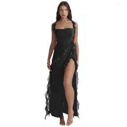 Casual Dresses 2023 Women's European And American Style Spicy Girl Xiu Hei Split Strap Sexy Sling Long Dress