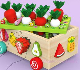 Children Educational Toy for kids Farm Orchard Car Shape Wooden Building Block Matching Catching Insects Pulling Radishes Disassembly And Assembly