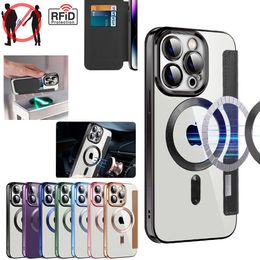 Luxury Electroplating Transparent magnetic suction for iPhone15promax phone case Apple 13pro Clamshell 12 Shockproof 11 All-Pack