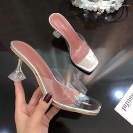 Slippers Transparent High Heel Shoes For Women 2023 Style Thin Summer Open Toe Crystal Sandals