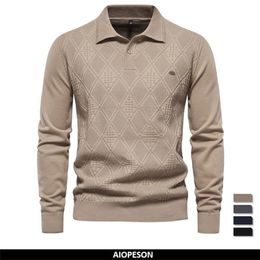 Mens Sweaters Autumn Cotton Polo Neck for Men High Quality Pullover Knitted Sweater England Style Casual Social Pull 230830