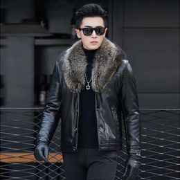 Men's Leather Faux Autumn Winter Men Raccoon Dog Fur collar collars Jacket Coats Male Thick Motorcycle Warm Biker S5XL 230831