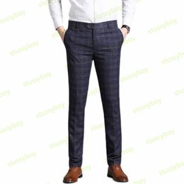 Plus Size Mens Plaid Suits Pants Man Work Business Casual England Style Trousers Male Loose Slim Wedding Pants306a