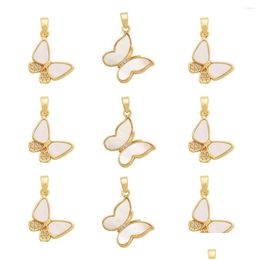 Charms 1Pc Fashion Cute Gold Plated Butterfly Charm Pendant Natural Shell Zircon Rhinestone Women Necklace Earring Diy Jewelry Making Dh1Zw