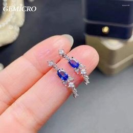 Stud Earrings Gemicro Natural Sapphire Drop Studs With Stone Of 4X6mm And 925 Sterling Silver As Women Luxury Jewellery For Daily Party