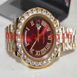 Luxury -Selling Red Dial Mens Wrist Watch Day-Date II 18k yellow Gold 41MM President 228238 Diamond Men's Casual Watches229S