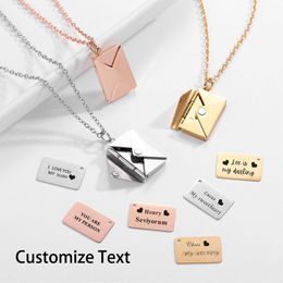 Pendant Necklaces Customised Love Letter Envelope Pendant Necklace Stainless Steel Jewellery Confession for Valentine Day Anniversary Mother Gift 230831