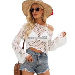 Women's Sweaters 2023 Summer Tops Openwork Loose Pullover Sweater Women Knitwear Short Blouse Hollow Knitted Beach Swim Cover-Ups Outfits #973 HKD230831