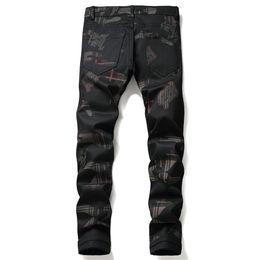 Black Printed Men's Jeans Summer Casual Stretch Pants Pantalones Para Hombre Vaqueros296n