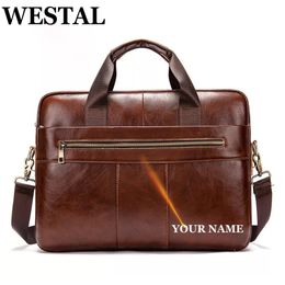 Briefcases WESTAL Men's Bag Men Leather Laptop for Document Office Portable Shoulder Bags Man Business 8523 230830