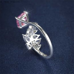 Band Rings Cushion Cut Square Pink Leaf Rings For Women Silver Colour White Crystal Wedding Bands Promise Engagement Ring Jewellery R230831