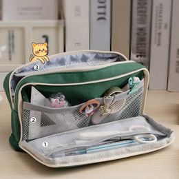 Learning Toys Vintage Canvas Pencil Cases Solid Color Casual Pencil Cases Student Fashion Large Capacity Stationery Bags