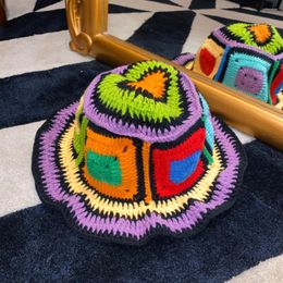 Berets Korean Colourful Crochet Bucket Y2k Knitted Hollow Hats Wome's Summer Beach Foldable Caps Banana Snapback Sun Hat Gorras