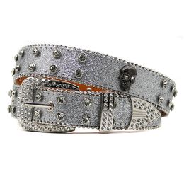 Belts Punk Rock Crystal Studded Belt Men Women Western Cowboy With Diamond Bing Belt Disco E Girls For Jeans 230831