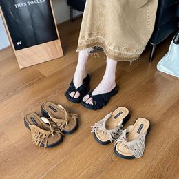 123 Shoes Rubber Platform House Female Flip Slippers Flops Low Fringe on A Wedge Slides 2024 Hawaiian Summer PU Hoof Heels Scandals 159