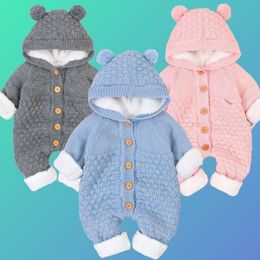 Rompers born Baby Clothes Cardigan Hooded Rompers Autumn Winter Girl Boy Fashion Infant Costume Kids Toddler Cashmere Knit Jumpsuit 230831