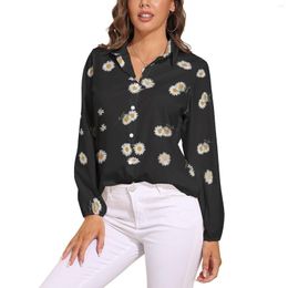 Women's Blouses Nature Daisies Blouse Long-Sleeve White Floral Daisy Trendy Women Casual Oversized Shirt Graphic Top Gift