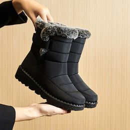 Womens Solid Color Snow Boots Warm Ankle Fluff Hook Loop Design Winter waterproof Women boots Casual shoes