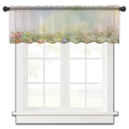 Curtain Flowers Watercolor Tulle Kitchen Small Window Valance Sheer Short Bedroom Living Room Home Decor Voile Drapes