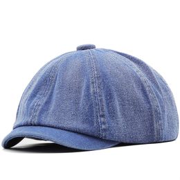 Berets Cotton Denim Men Summer Vintage Solid Color Octagon Cap Women s French ed Caps Gatsby Casual sboy Hat 230831