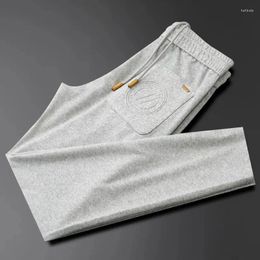 Men's Pants Light Luxury Summer Thin Ice Silk Twill Stretch Grey High End Casual For Slim Fit Leggings European Goods Guards