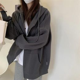 Women's Hoodies Autumn Loose Oversize Hooded Sweater Korean Ladies Casual Warm Zipper Cardigan Jackets With Pockets