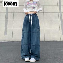Spring Harajuku mens Vintage Big Pocket Cargo Jeans men Y2K Loose Denim Pants Hip Hop Streetwear Straight Wide Leg Trousers LST230831