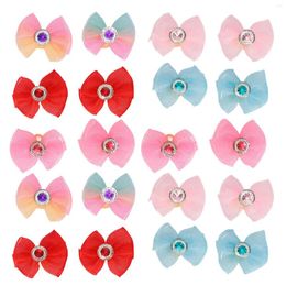 Dog Apparel Pet Grooming Bowknots Flexible Bows Polyester Rhinestone Beads Attractive With Rubber Bands For Hair Accessories